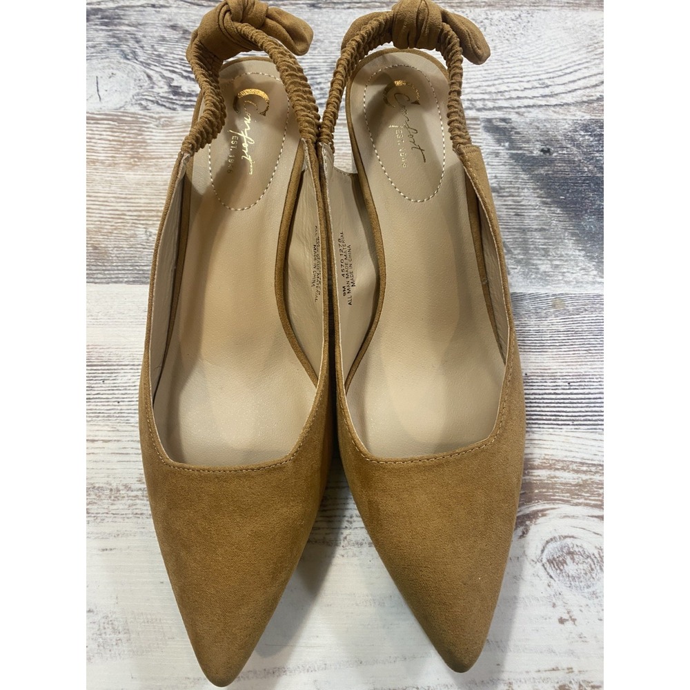 Cato Slingback Faux Suede Block Heel Dressy Shoes Tan Beige 9 45701278